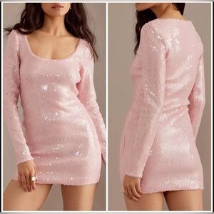 Bardot Baby Pink Arna Sequins Long Sleeve Mini Dress Women Size XS/S